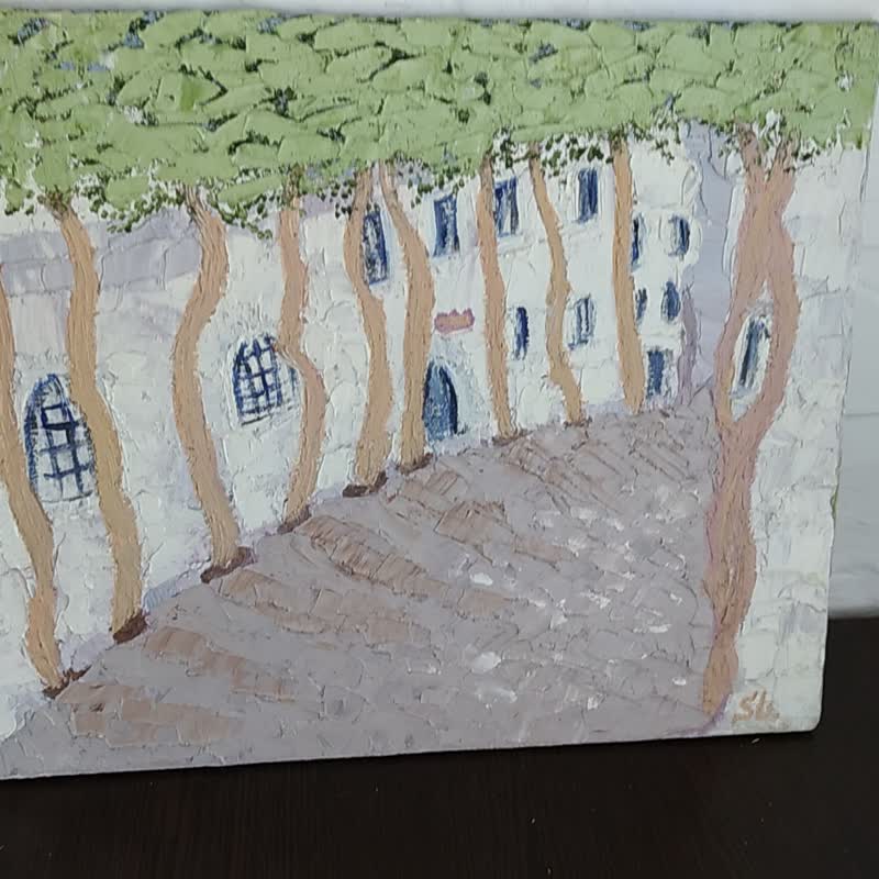 Oil Painting Old Streets Wall Art Vine Bushes Original Art Southern Cities Spain - 海報/掛畫/掛布 - 其他材質 多色