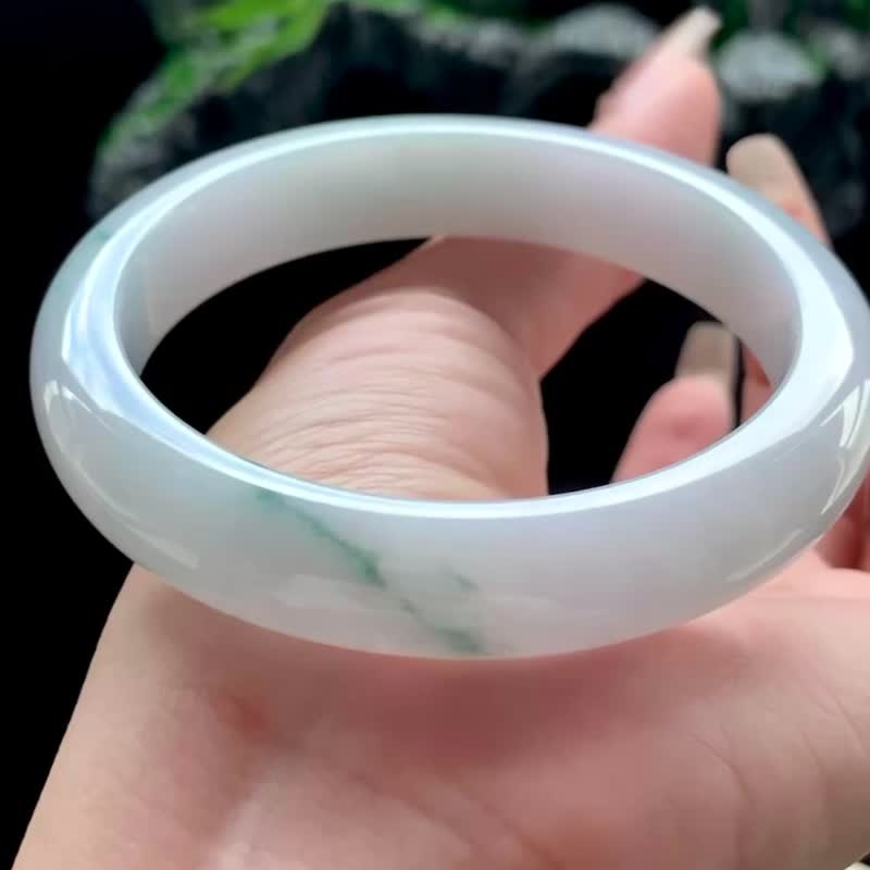 冰種 天然翡翠 緬甸 A玉 玉鐲 • 冰種飄花翡翠福鐲 - 手鍊/手環 - 玉石 綠色