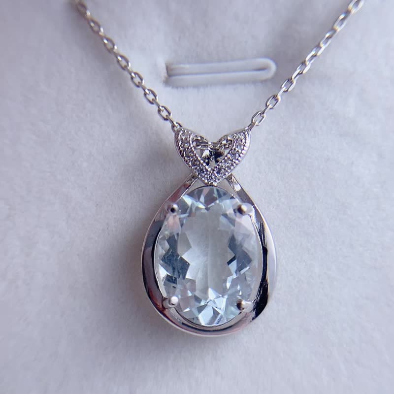 天然アクアマリン 純粋で透明なブティック グレードの小さな愛の形をしたアクアマリン ネックレス 4.68 カラット 925 スターリング シルバー - ネックレス - 宝石 透明