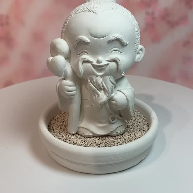 淨念吉祥小佛之月下老人 - 小盤組 精油可加選 珪藻土Q版公仔 - 公仔/玩偶 - 其他材質 白色