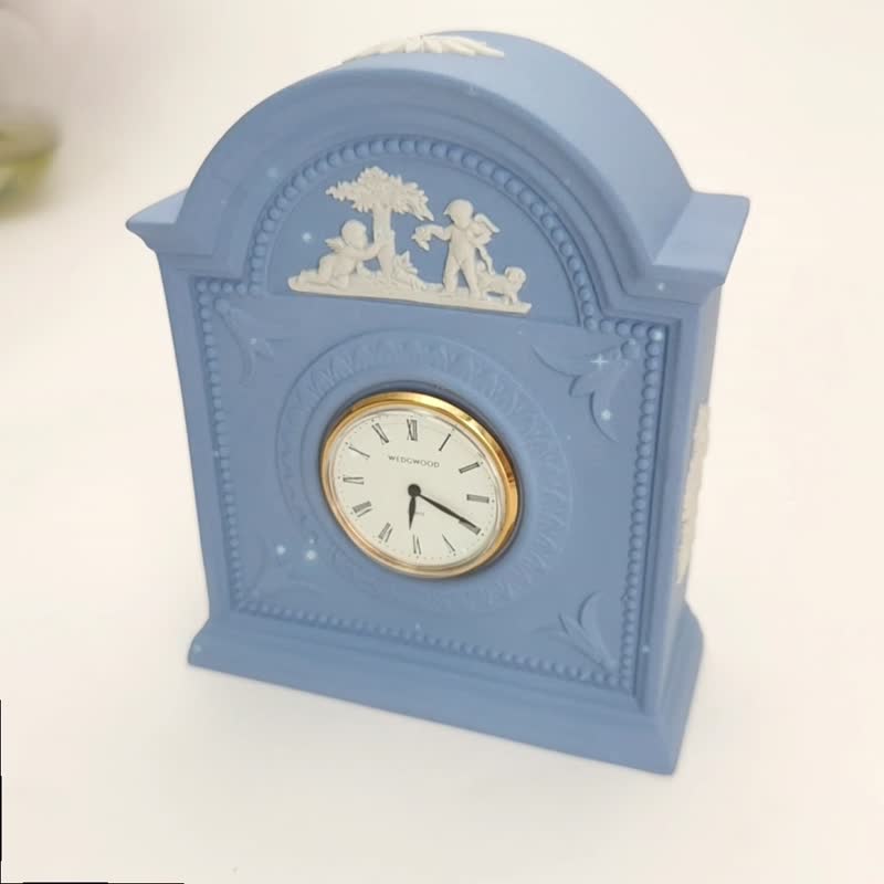 英國製Wedgwood 浮雕璧玉精典絕版愛神邱比特 陶瓷時鐘座鐘桌鐘 - 時鐘/鬧鐘 - 瓷 