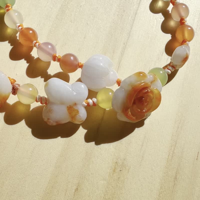 Handmade Jade Bracelet - Sunset Rose - Double Wrap Bracelet - 手鍊/手環 - 玉石 紅色