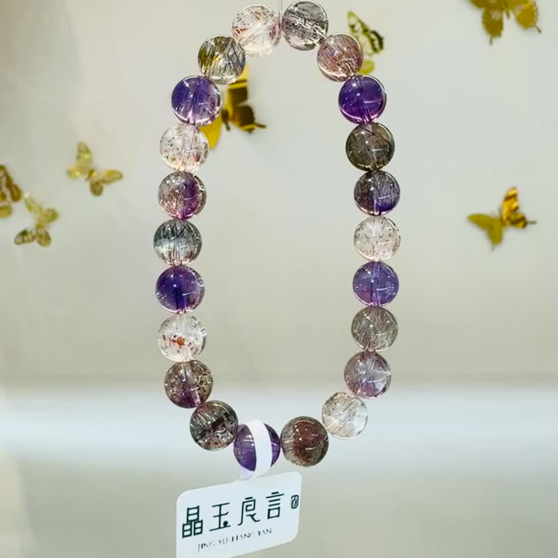 精品礦多晶透體彩超七水晶8.5mm19.6g帶彼岸花三輪骨幹高頻水晶 - 手鍊/手環 - 水晶 多色