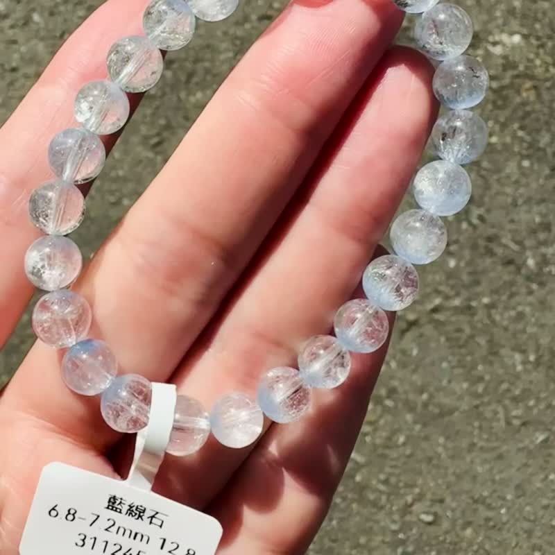 小精品天然藍線石水晶6.8-7.2mm12.8g防甲狀腺亢進加強表達能力 - 手鍊/手環 - 水晶 藍色