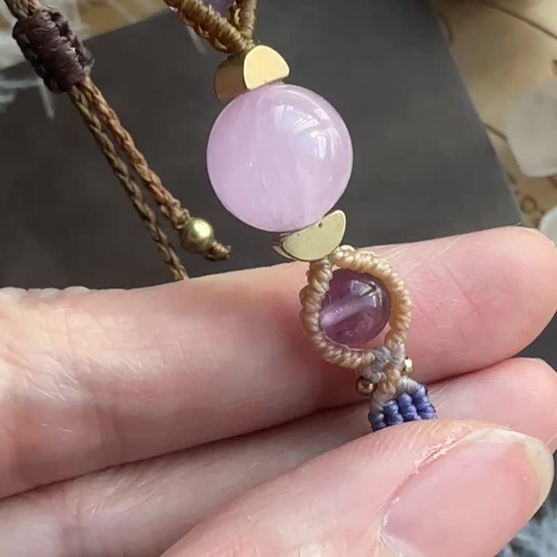 BB172 民族風 蠟線編織 紫鋰輝 紫水晶 銅珠 手環 (可調長度) - 手鍊/手環 - 寶石 卡其色