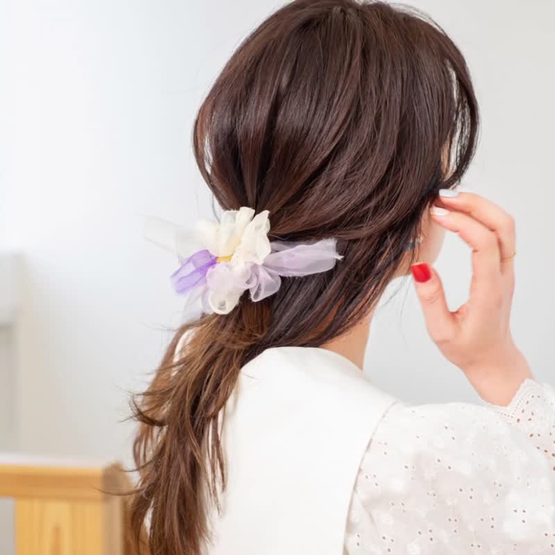 春限定 | mini | アネモネ | 彩る咲き編みシュシュ - 髮夾/髮圈 - 其他人造纖維 紫色