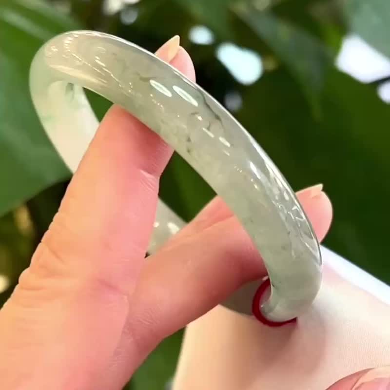 冰種 天然翡翠 緬甸 A玉 玉鐲 • 冰坡種白底青翡翠福鐲 - 手鍊/手環 - 玉石 綠色