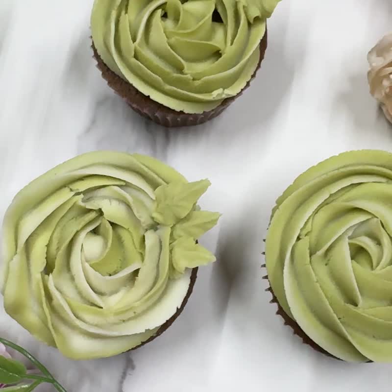 AY baker two-color bean paste rose Shizuoka matcha flavor Korean decorated cup cake - Cake & Desserts - Fresh Ingredients Green