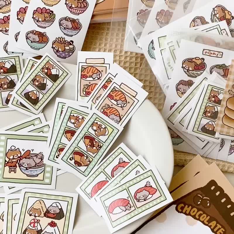 浣熊菓子屋拍立得方形貼紙包30張入/日式料理/手帳貼紙 - 貼紙 - 紙 多色