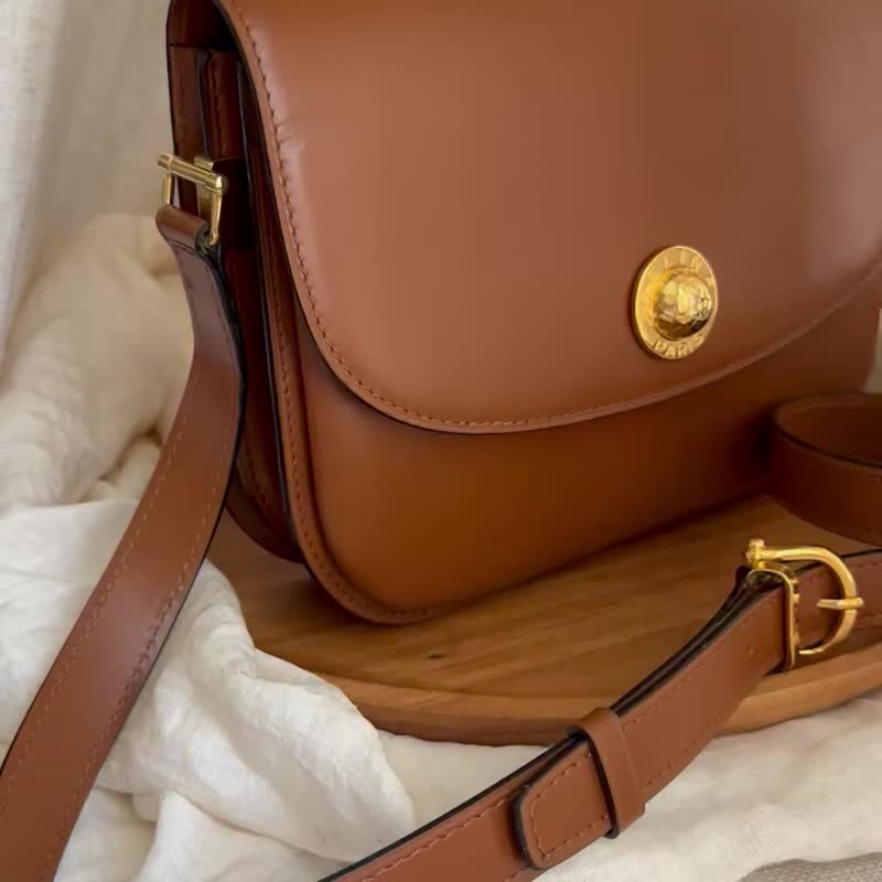 稀有絕美Vintage Celine 中古焦糖色星球金球斜背馬鞍包 - 側背包/斜背包 - 真皮 