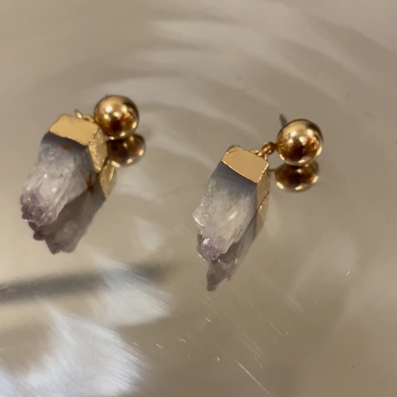 Natural crystal rough earrings - ต่างหู - คริสตัล ขาว