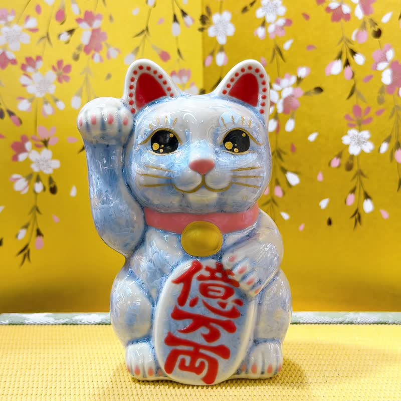 【銀耀億富】日本清水燒招財貓 | 花結晶 銀藤 - 千万両 右 - 擺飾/家飾品 - 瓷 藍色