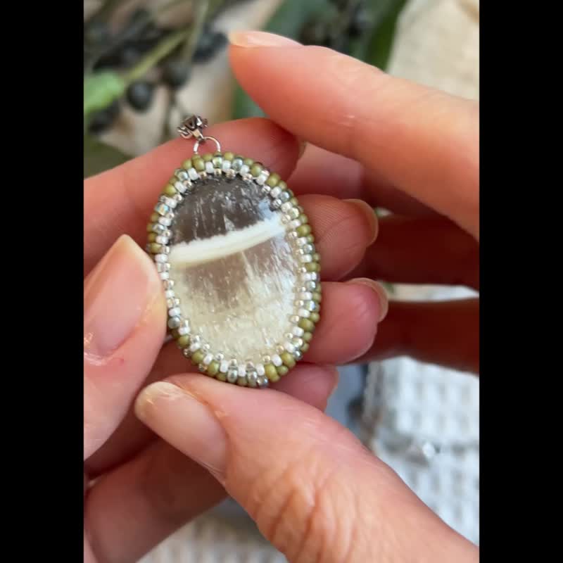 條紋方解石 串珠吊墜 配 防敏鋼鏈 - 項鍊 - 水晶 綠色