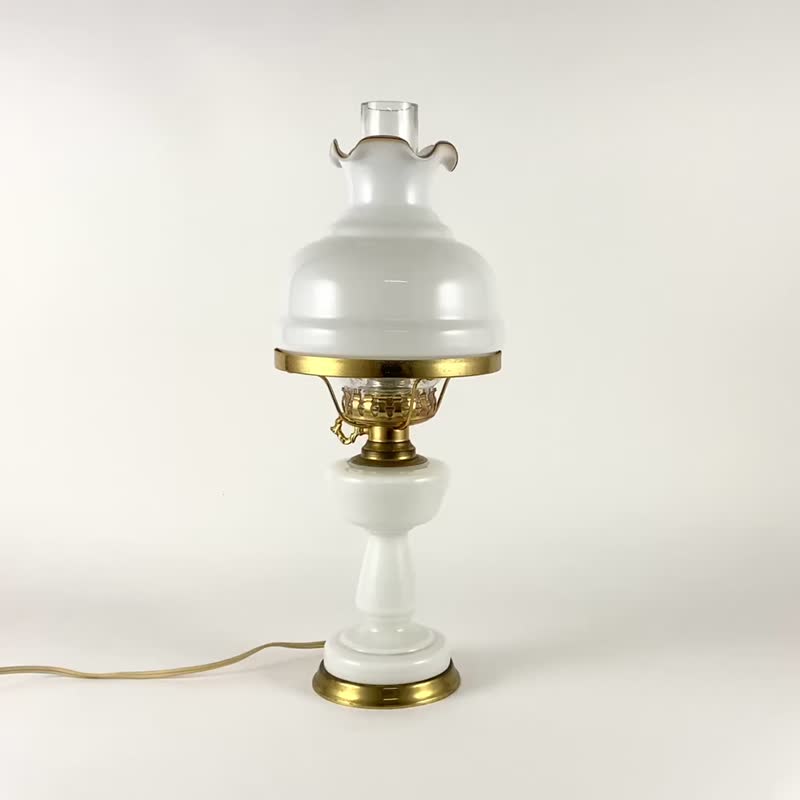 玻璃 燈具/燈飾 白色 - 蛋白石玻璃鍍金金屬檯燈|法國 20世紀70年代的復古燈