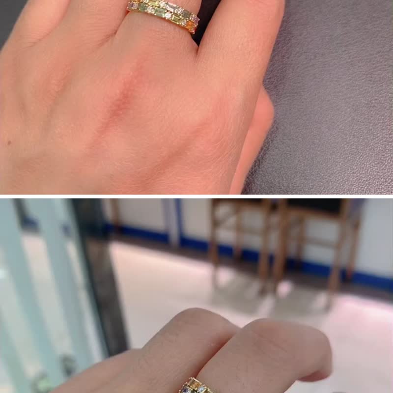 雙喜彩色藍寶石剛玉彩虹鸚鵡色天然石日晴向日葵18k戒指 - 戒指 - 寶石 黃色