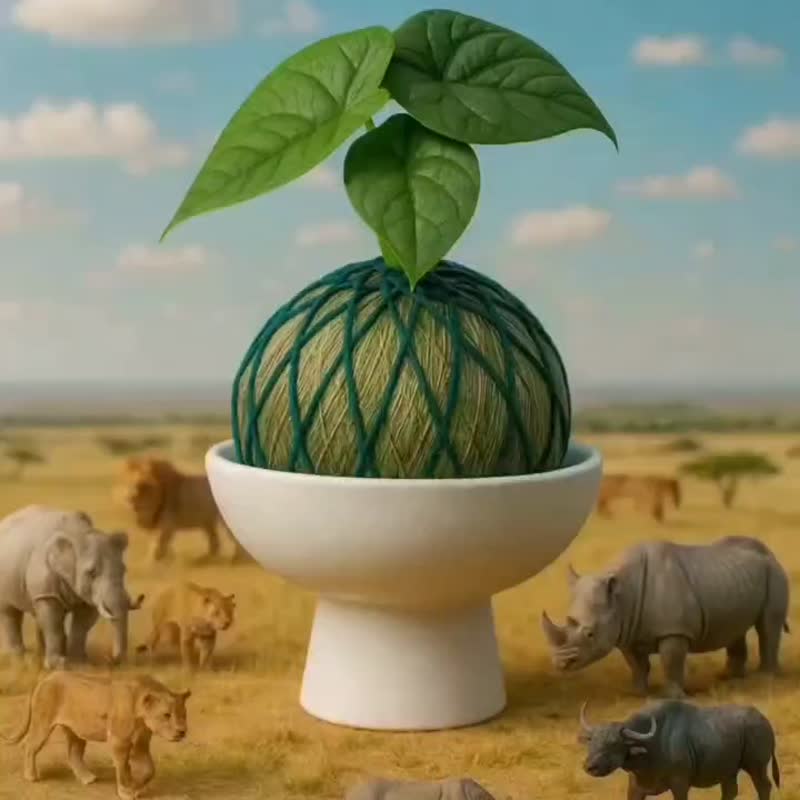 苔球植物 犀牛皮觀音蓮墨綠苔球加磨砂高腳缽 苔球 苔玉 禮物 - 盆栽/植栽 - 植物．花 綠色