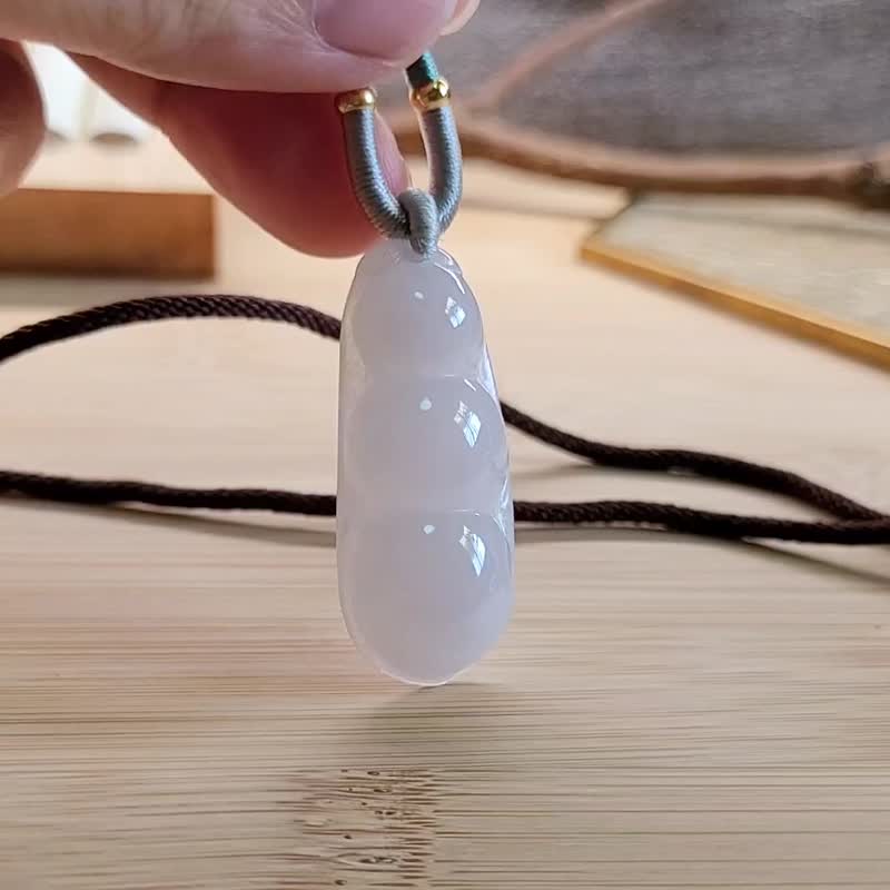 【親翠】天然翡翠 白冰極簡潤大胖豆子調整式繩鏈 連中三元好運來 - 項鍊 - 玉石 白色