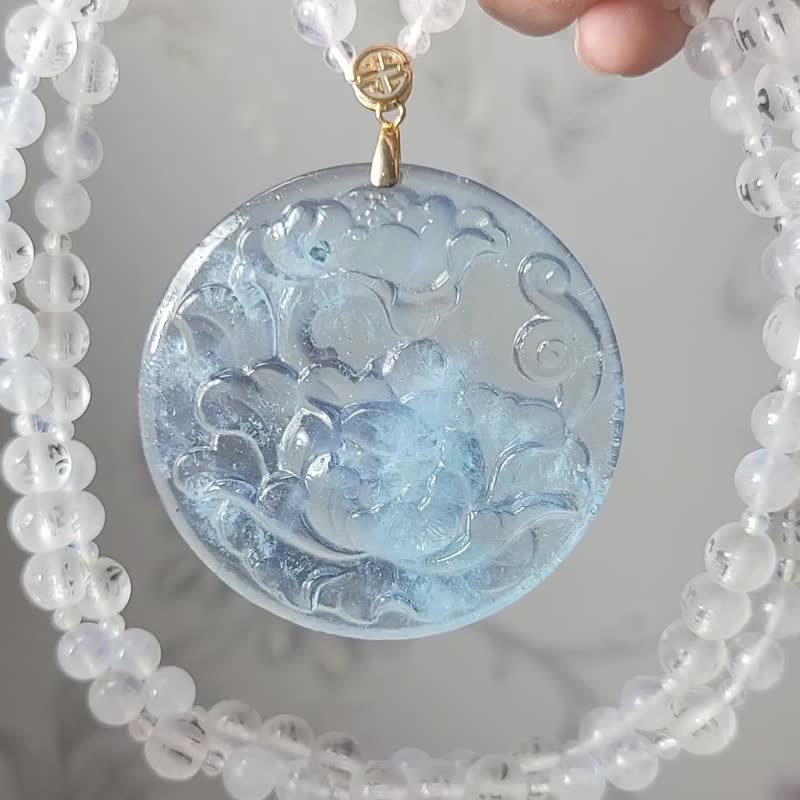 冰種 海藍寶 蓮花 藍月光 六字真言 清淨 富貴 智慧 項鍊 單品 - 項鍊 - 寶石 藍色