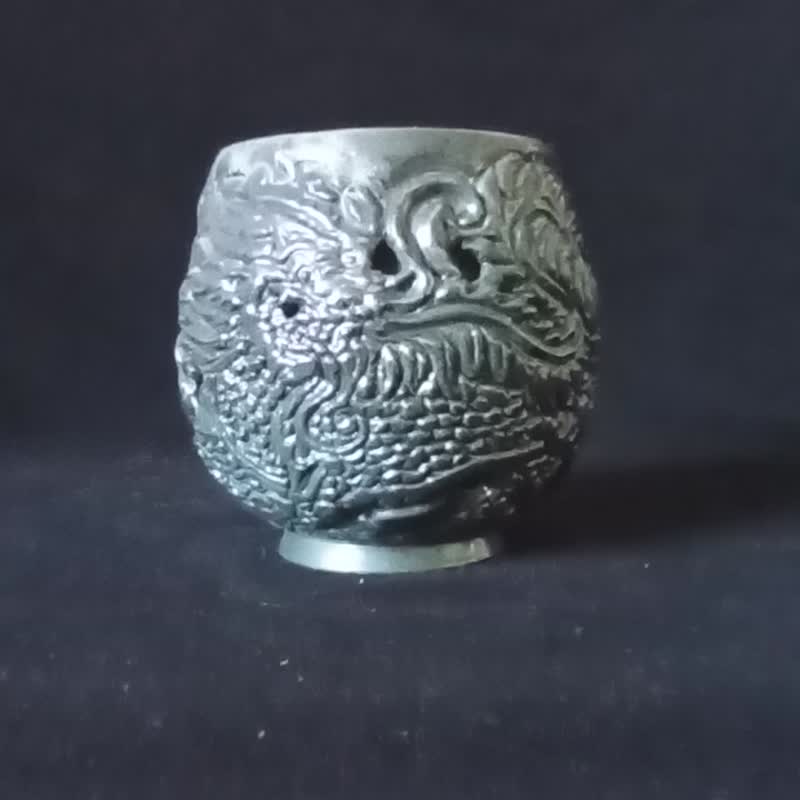 Wood-fired double-layer hollow carving anti-scalding master cup Qilin Xiangyun Chen Xuanheng ceramics artist carving - ถ้วย - ดินเผา หลากหลายสี