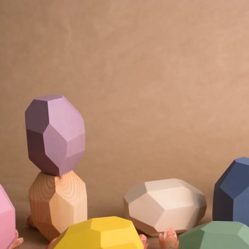 Wood Stacking Stones Pastel Montessori Balance Blocks Toy Personalized Baby Gift - 寶寶/兒童玩具/玩偶 - 木頭 粉紅色
