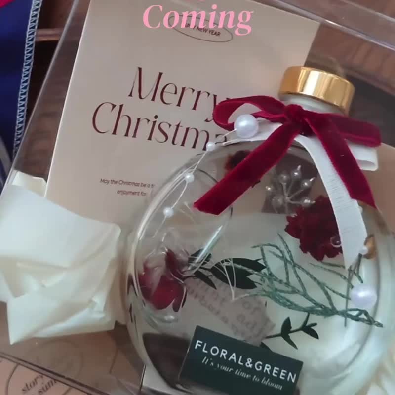 【下雪的聖誕】永生浮游花聖誕禮盒 附卡片 - 乾燥花/永生花 - 玻璃 紅色