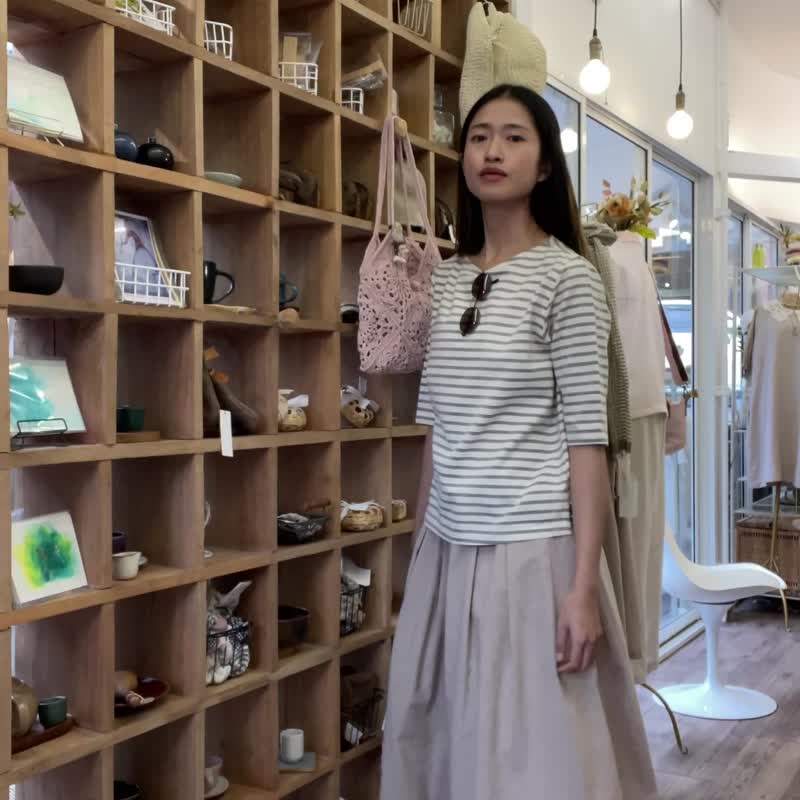 Topaz Blouse : 3/4 Sleeves  Hand-woven Cotton Blouse - 女上衣/長袖上衣 - 棉．麻 咖啡色