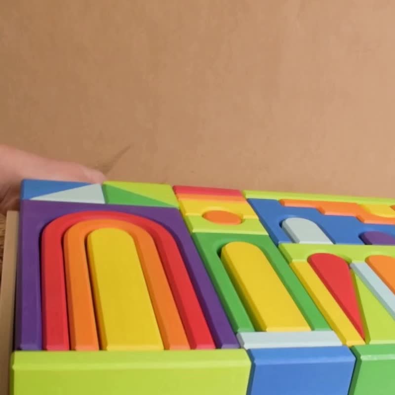 Building Set City Wooden Rainbow Blocks Bricks Rainbow Stacking Toy Handmade - 寶寶/兒童玩具/玩偶 - 木頭 多色