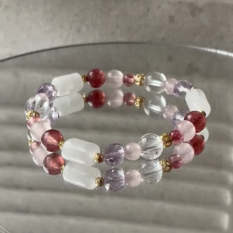 【夢中的花園】白水晶 粉晶 草莓晶 紫水晶 天然水晶手鏈 愛情運 - 手鍊/手環 - 水晶 