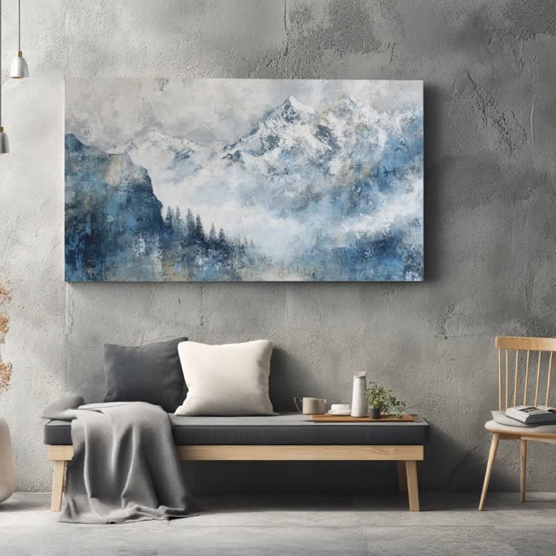 雲海初雪 山景藝術微噴掛畫 客廳玄關家居裝飾現代北歐端景牆面畫 - 海報/掛畫/掛布 - 棉．麻 