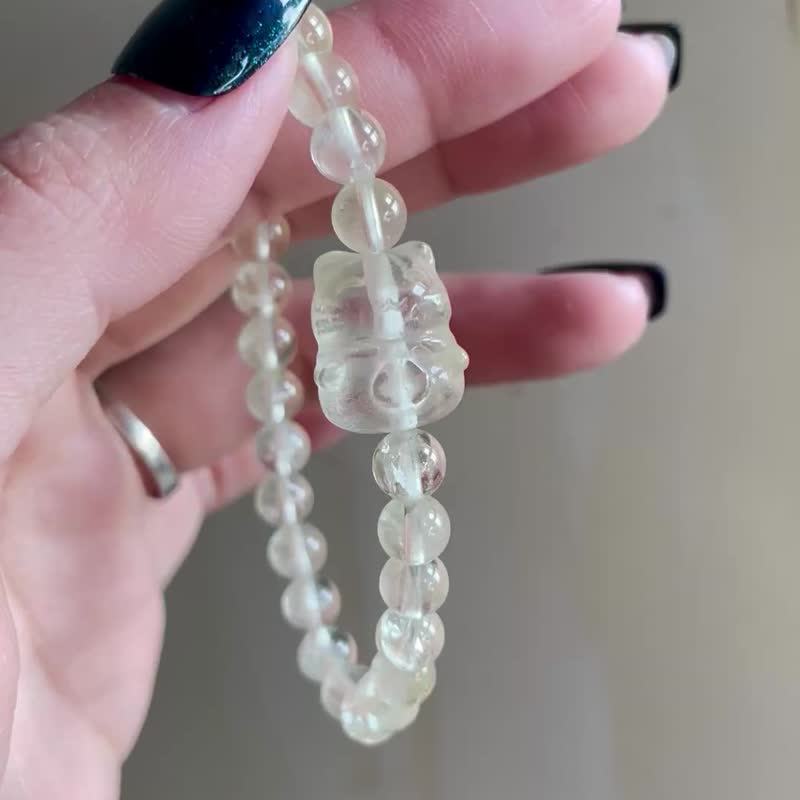 黃色招財 可愛萌物【檸檬黃水晶招財貓圓珠手串】必蒐藏/一物一拍 - 手鍊/手環 - 水晶 黃色