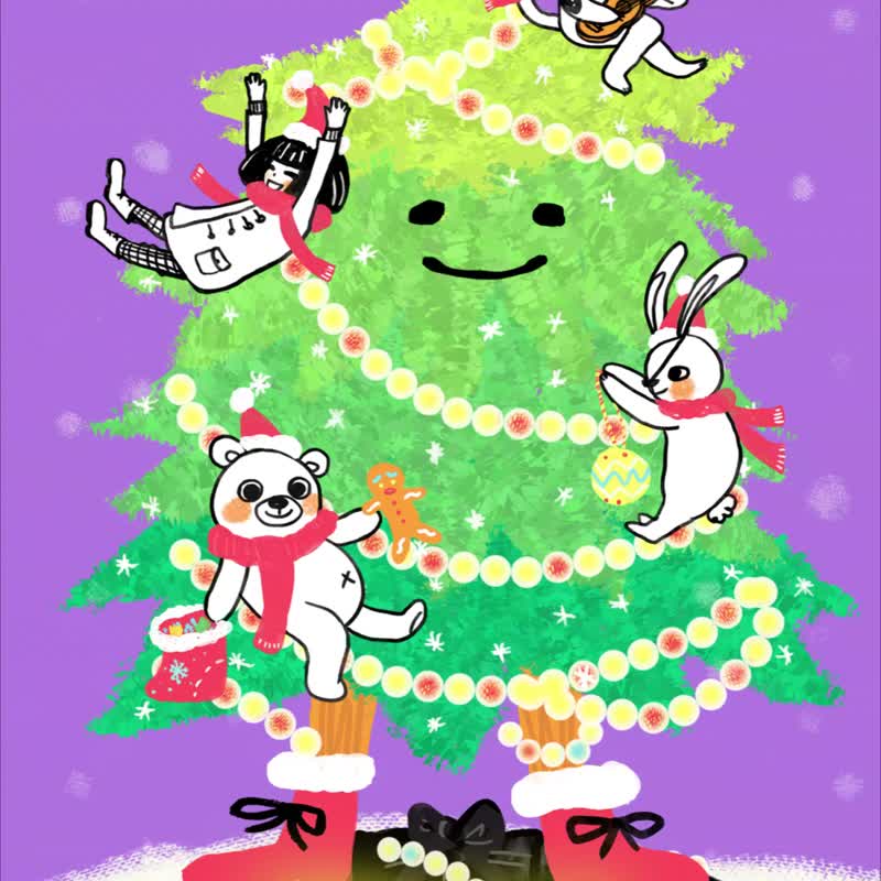黑白好朋友插畫-聖誕樹可愛小動畫-GIF檔+影片檔 - 電子喜帖/賀卡/邀請函 - 其他材質 