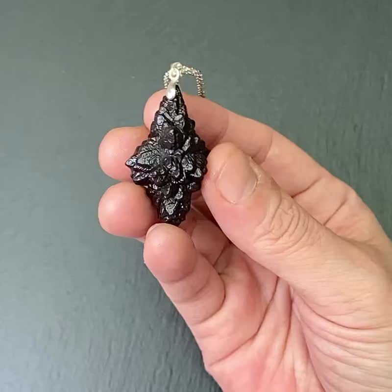 能量原石-埃及預言石 上帝溝通石 天機石 伯利恆之星純銀鈦鋼項鍊 - 項鍊 - 水晶 咖啡色