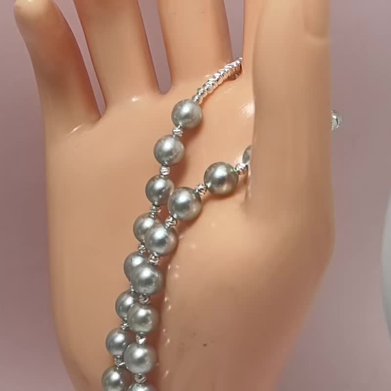 天然海水珍珠 akoya 真多麻  純銀 項鏈/毛衣鏈 - 項鍊 - 珍珠 透明