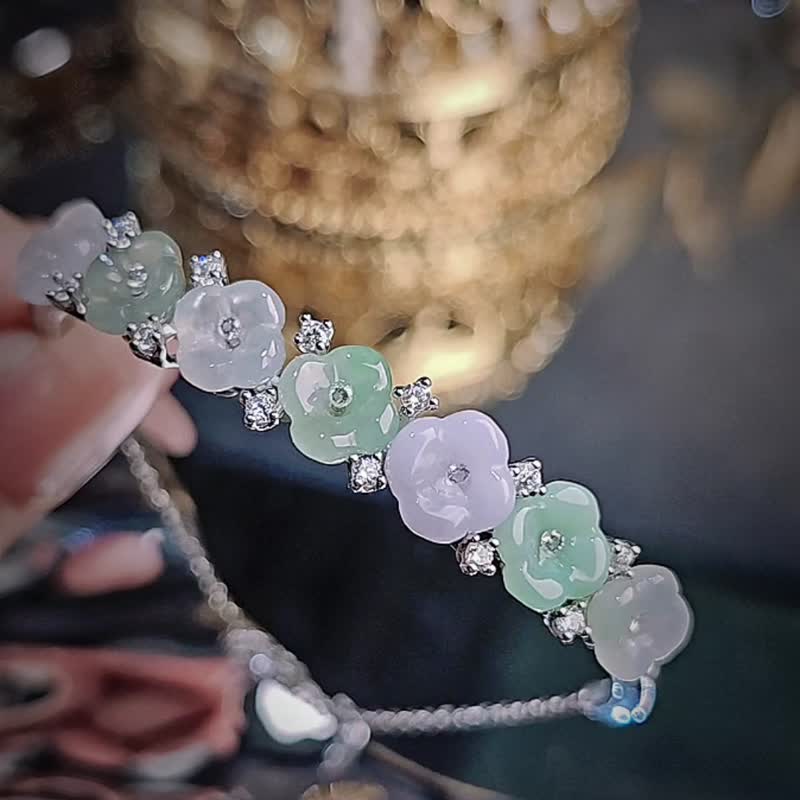 招財•貴人•轉好運|夢幻多寶冰膠桂花|緬甸A貨翡翠純銀手鐲鏈 - 手鍊/手環 - 玉石 多色