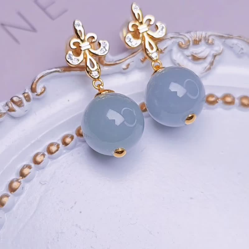 |Fantasy blue and purple iris|A-quality jade fine waxy ice blue purple beads sterling silver plated 18k gold earrings - Earrings & Clip-ons - Jade 