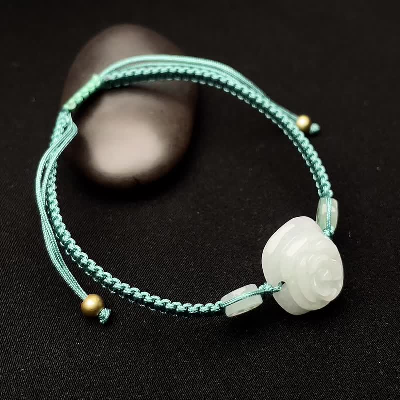 Ice waxy jade flower braided bracelet | Natural Burmese jade jade A goods - สร้อยข้อมือ - หยก ขาว