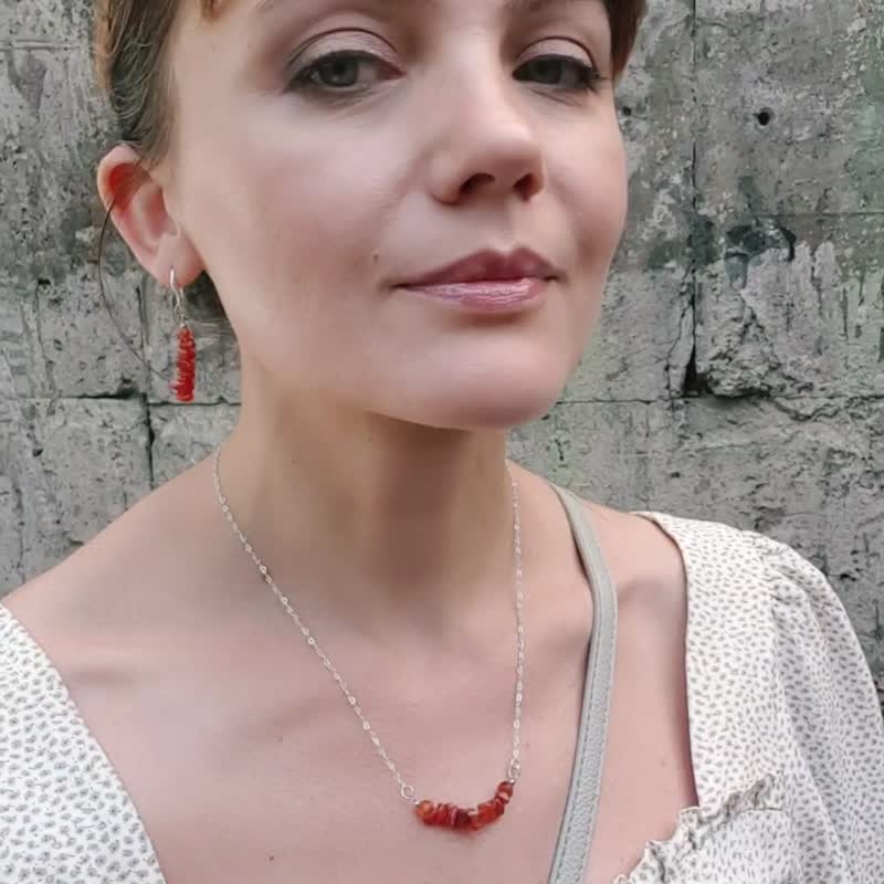 Raw Carnelian Earrings, 925 Silver, August birthstone, Virgo Gem, Leo Crystal - Earrings & Clip-ons - Crystal Multicolor