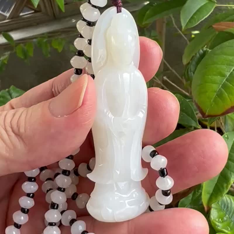觀世音菩薩 觀音 白玉 觀自在菩薩 和田玉 淨瓶觀音 項鍊 吊飾 - 項鍊 - 玉石 白色