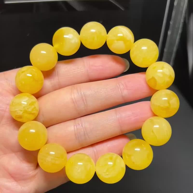 新貨 天然波羅的海蜜蠟圓珠手串  原礦無優化 俄料雞油黃飄白花 - 手鍊/手環 - 水晶 