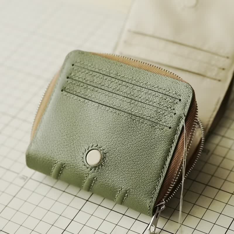 Vein Zipper Short Clip Money Clip Coin Purse - Wallets - Genuine Leather 