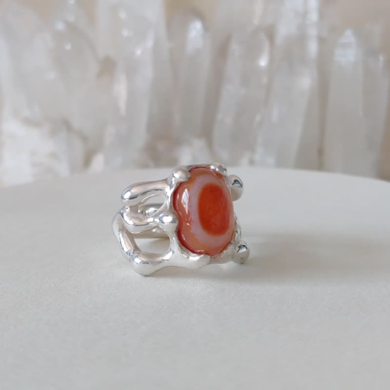 Silver hand-inlaid eye agate versatile open ring - แหวนทั่วไป - เงินแท้ สีเงิน