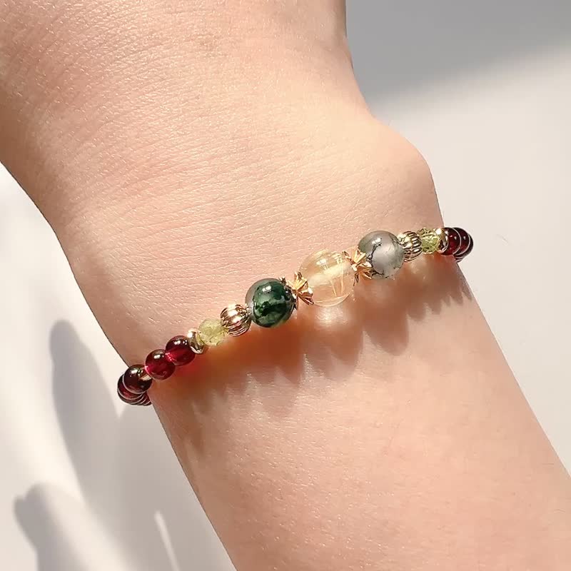 Zodiac sign Libra red red garnet titanium Stone aquatic agate Stone crystal bracelet - สร้อยข้อมือ - คริสตัล หลากหลายสี