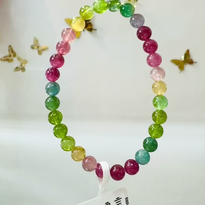 小精品老礦濃色彩碧璽水晶6mm10.40g電氣石稀有紫碧璽藍碧璽 - 手鍊/手環 - 水晶 多色