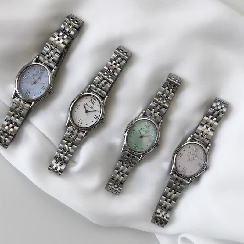 Ven&Qu Gem-Silver/Pearl (Black Leather) - นาฬิกาผู้หญิง - โลหะ สีเงิน