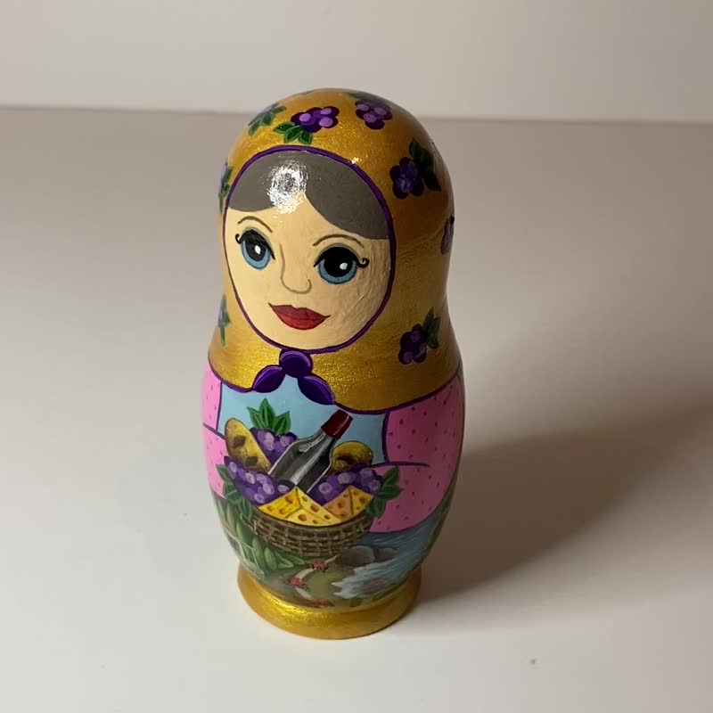 Matryoshka Wine nesting doll, wooden home decor, grape winery, farming art, gold - 擺飾/家飾品 - 木頭 多色