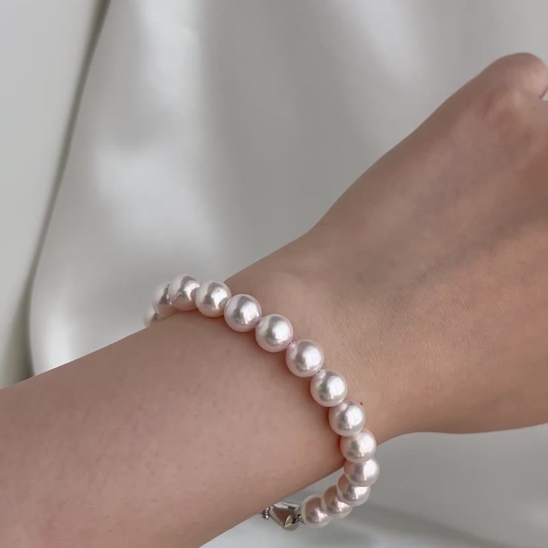 Great value Akoya pearl bracelet 7.5-8mm white pink classic design magnetic clasp easy to wear akoya pearls handcrafted can be worn by a single hand - Bracelets - Pearl White