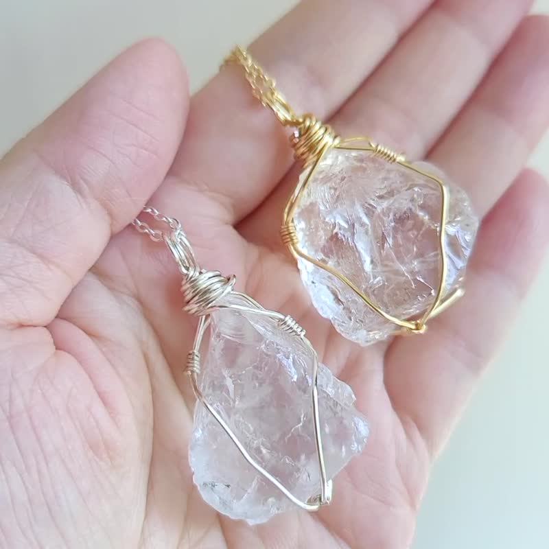 White quartz necklace, Raw crystal necklace, Gold plated / Silver plated - Necklaces - Gemstone Silver