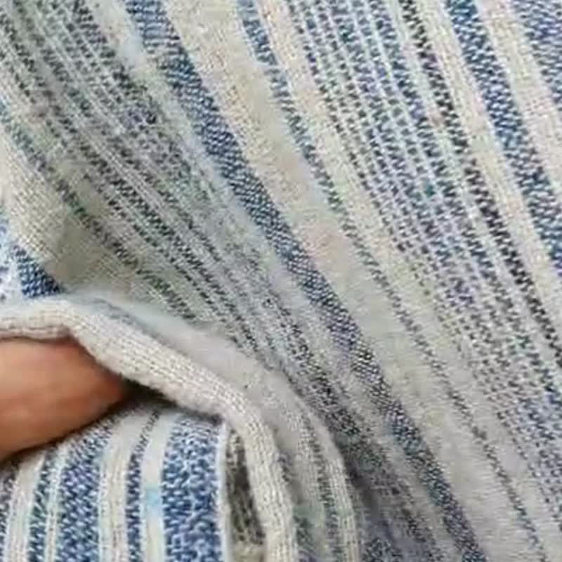 棉．麻 洋裝/連身裙 藍色 - Stripes Cotton Linen Dress, Indigo, Biscus