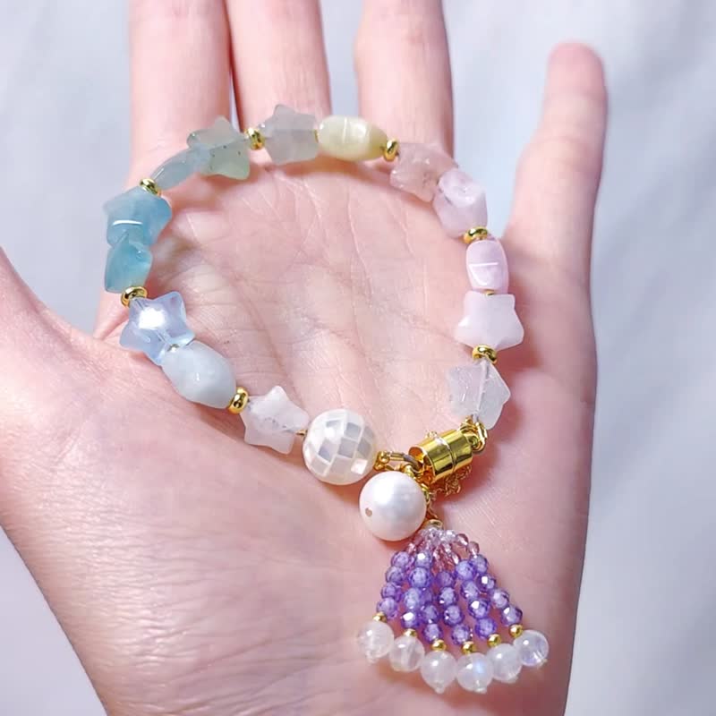 彩虹綠柱石 吉星高照 珍珠 螺鈿 紫水晶 七脈輪 手鍊 單品 禮物 - 手鍊/手環 - 寶石 多色