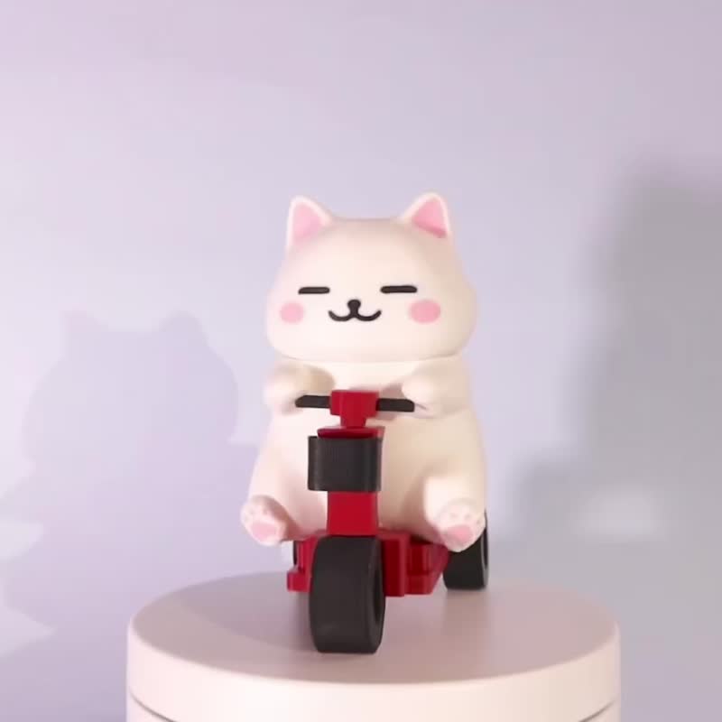 騎三輪車的3D列印貓公仔 – 可愛桌上擺設、療癒收藏禮物 - 公仔/玩偶 - 塑膠 白色